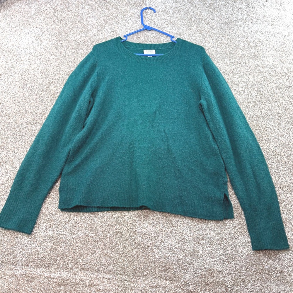 J.Crew Extra-Soft Green Crewneck Sweater Womens Medium Wool Knit Pullover Fall